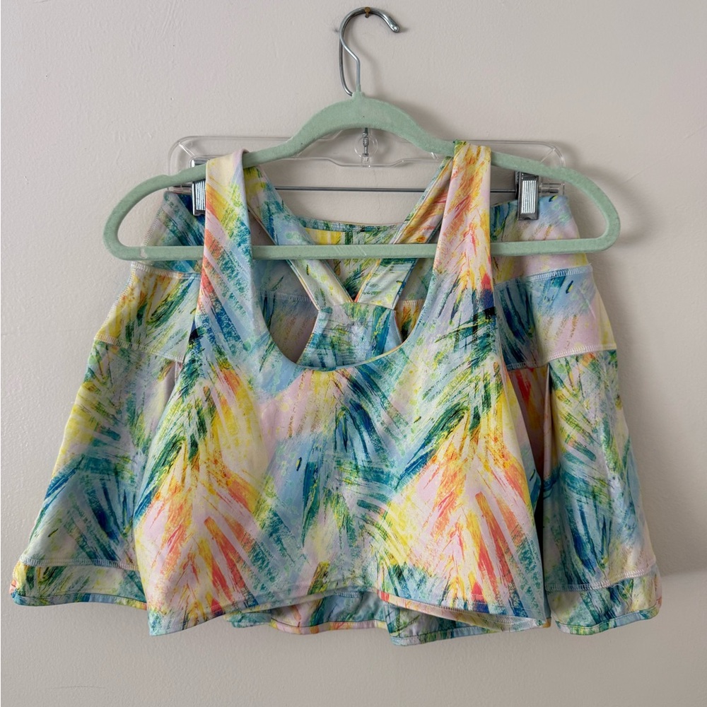 2 Piece Athletic Tennis Skort & Top Set Womens L/XL Rainbow Workout Wear EUC - Picture 2 of 14